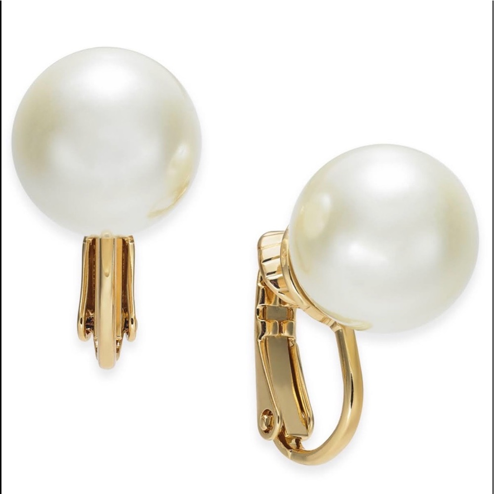 Charter Club Gold Tone Clip On Stud Earring Pearl